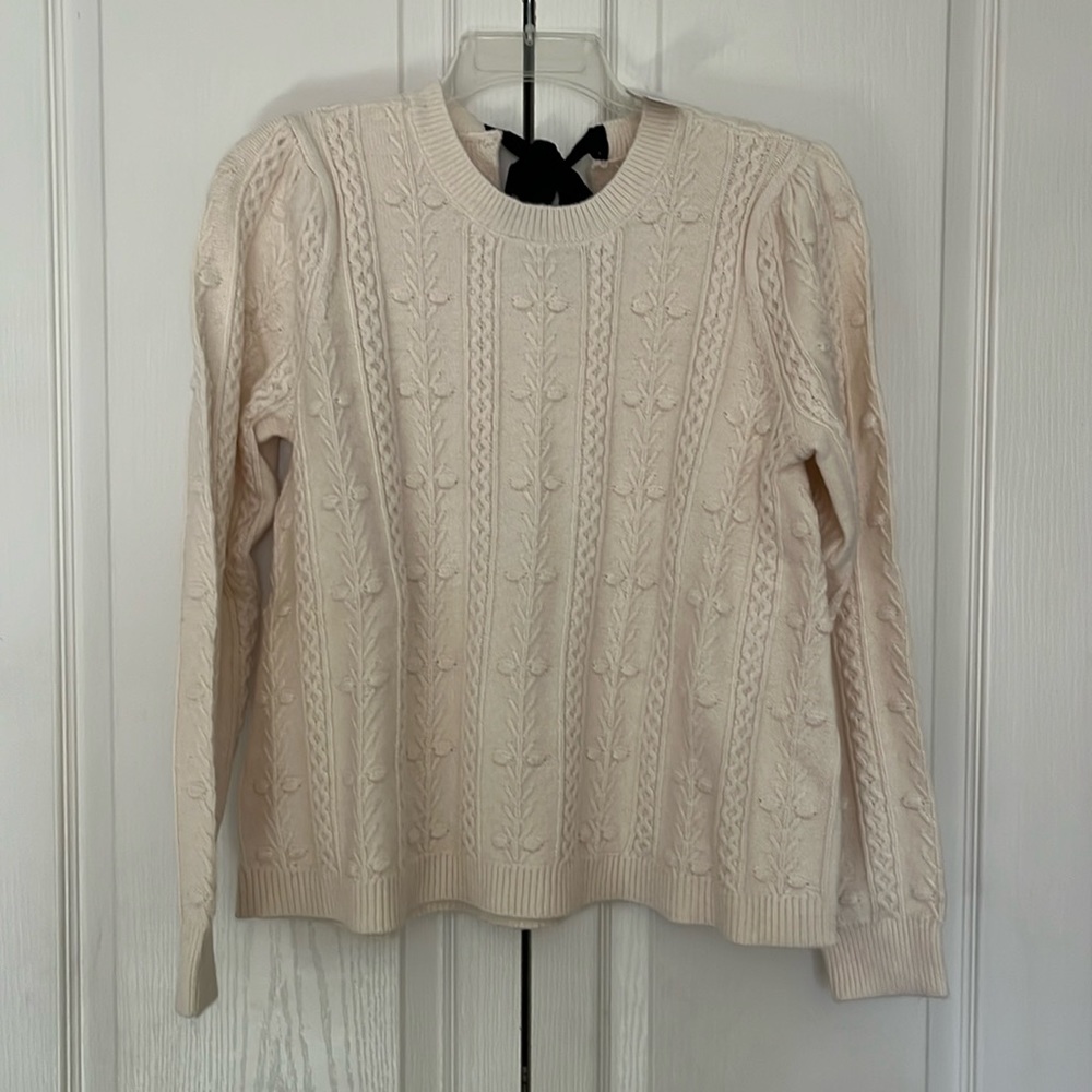 Loft cream sweater with black bow